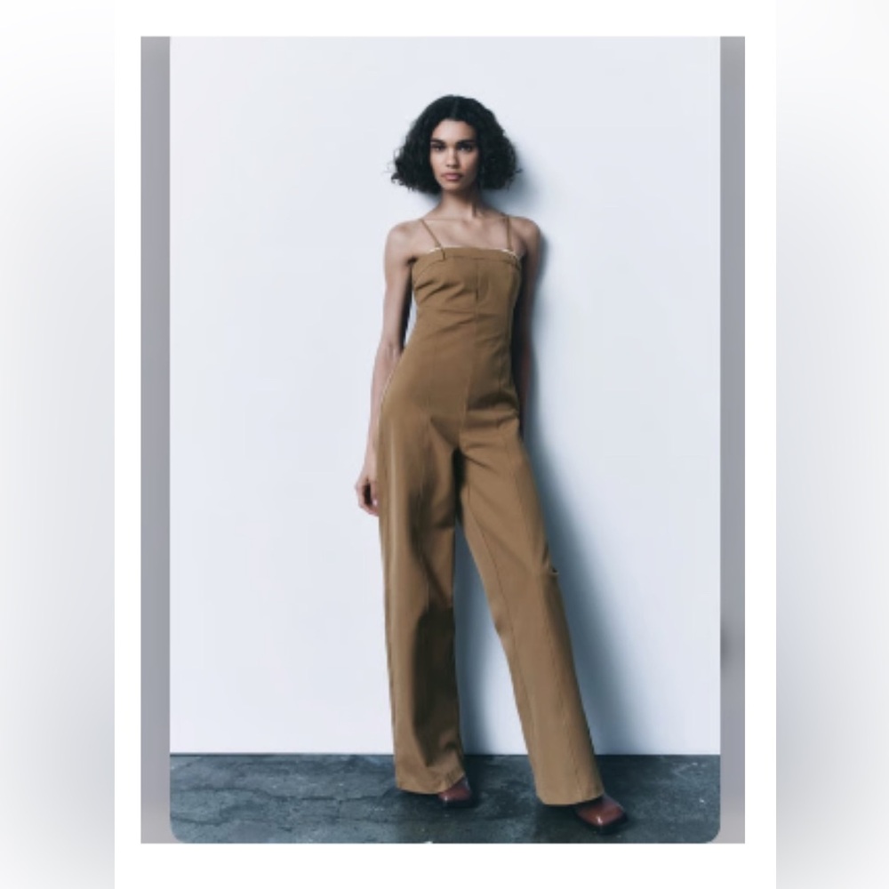 ZARA khaki brown jumpsuit size medium new with tags